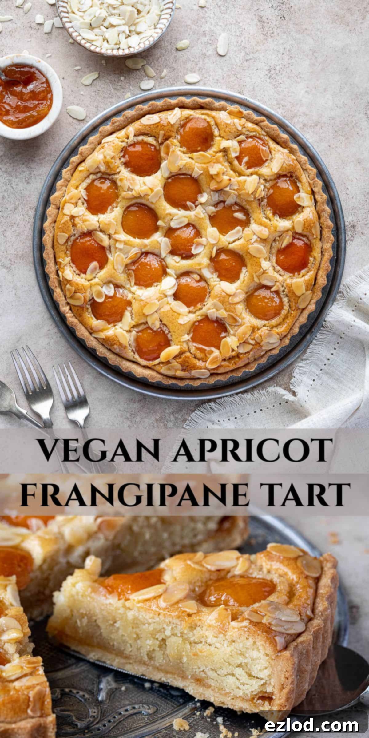 Plant-Based Apricot Frangipane Tart 14 A Pinterest-optimized collage image featuring various shots of the vegan apricot frangipane tart, highlighting its beauty and deliciousness.