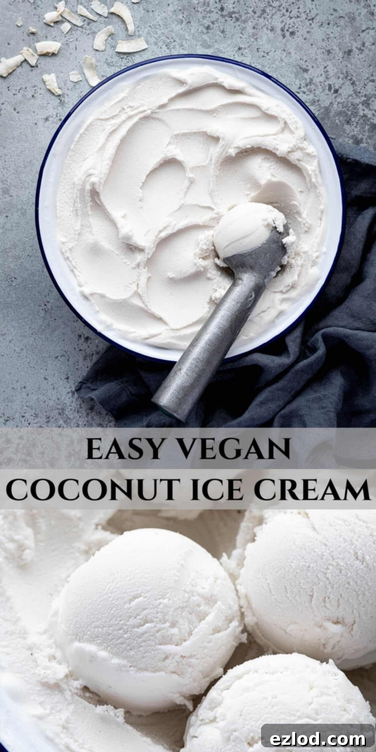 Effortless Vegan Coconut Ice Cream 9 A Pinterest collage image featuring multiple appealing shots of easy vegan coconut ice cream for visual inspiration.