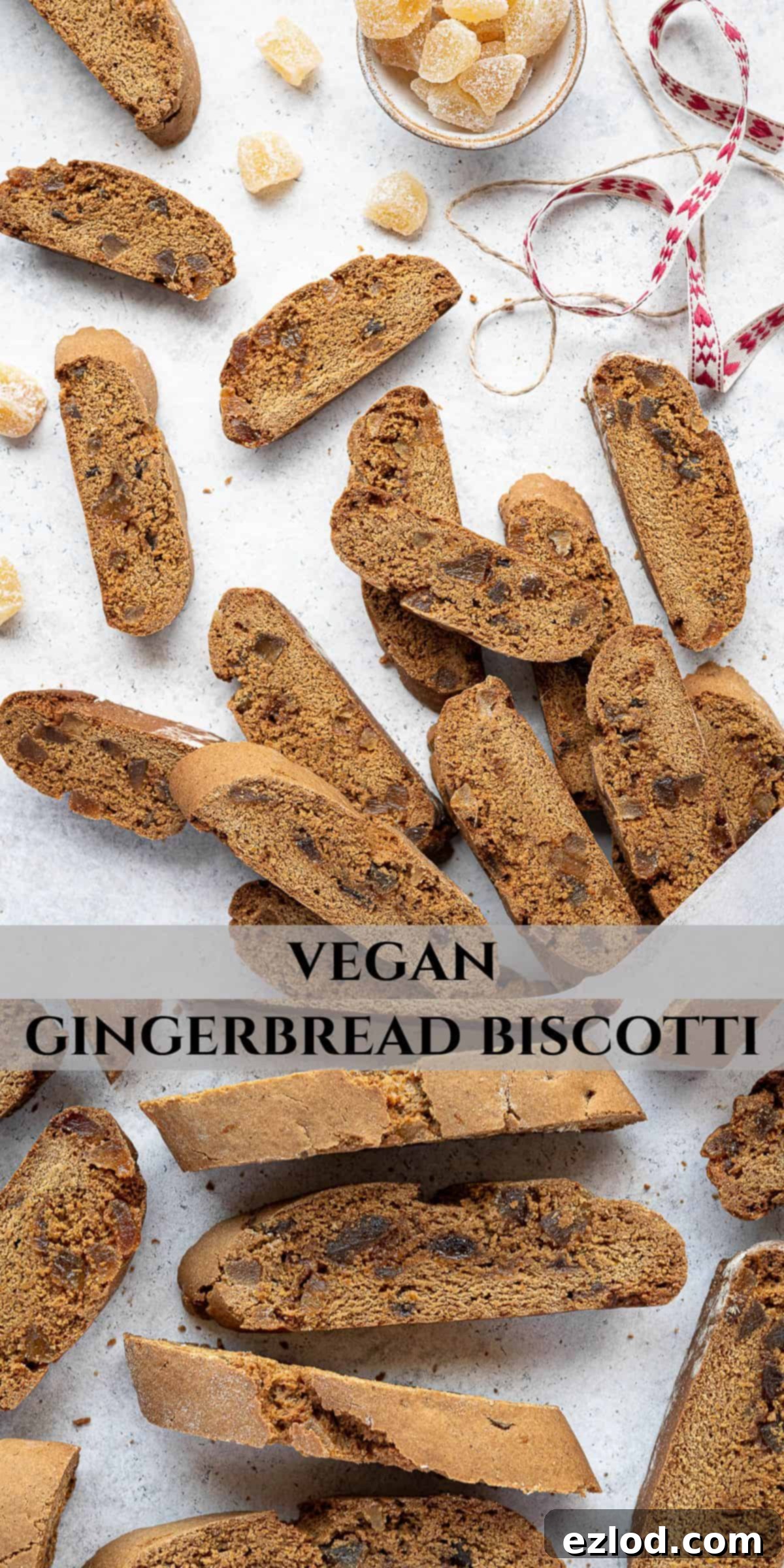 Warmly Spiced Vegan Gingerbread Biscotti 13 Pinterest collage image.
