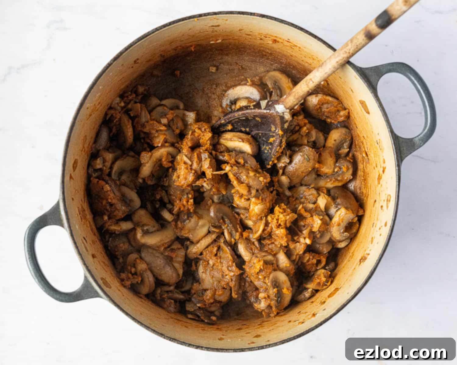 Creamy Vegan Mushroom Stroganoff 5 Adding the spices and flour.