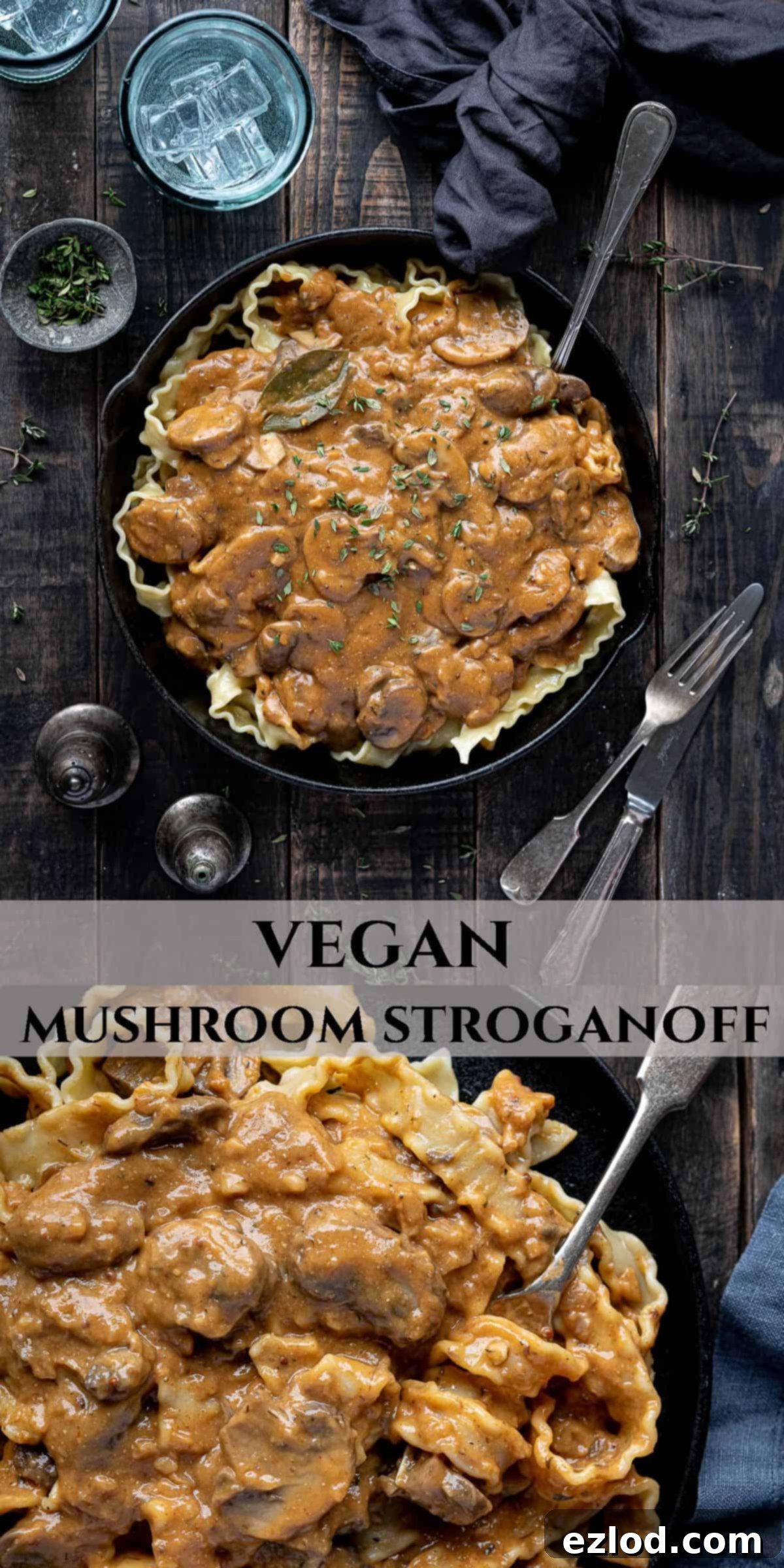Creamy Vegan Mushroom Stroganoff 8 Pinterest collage image.
