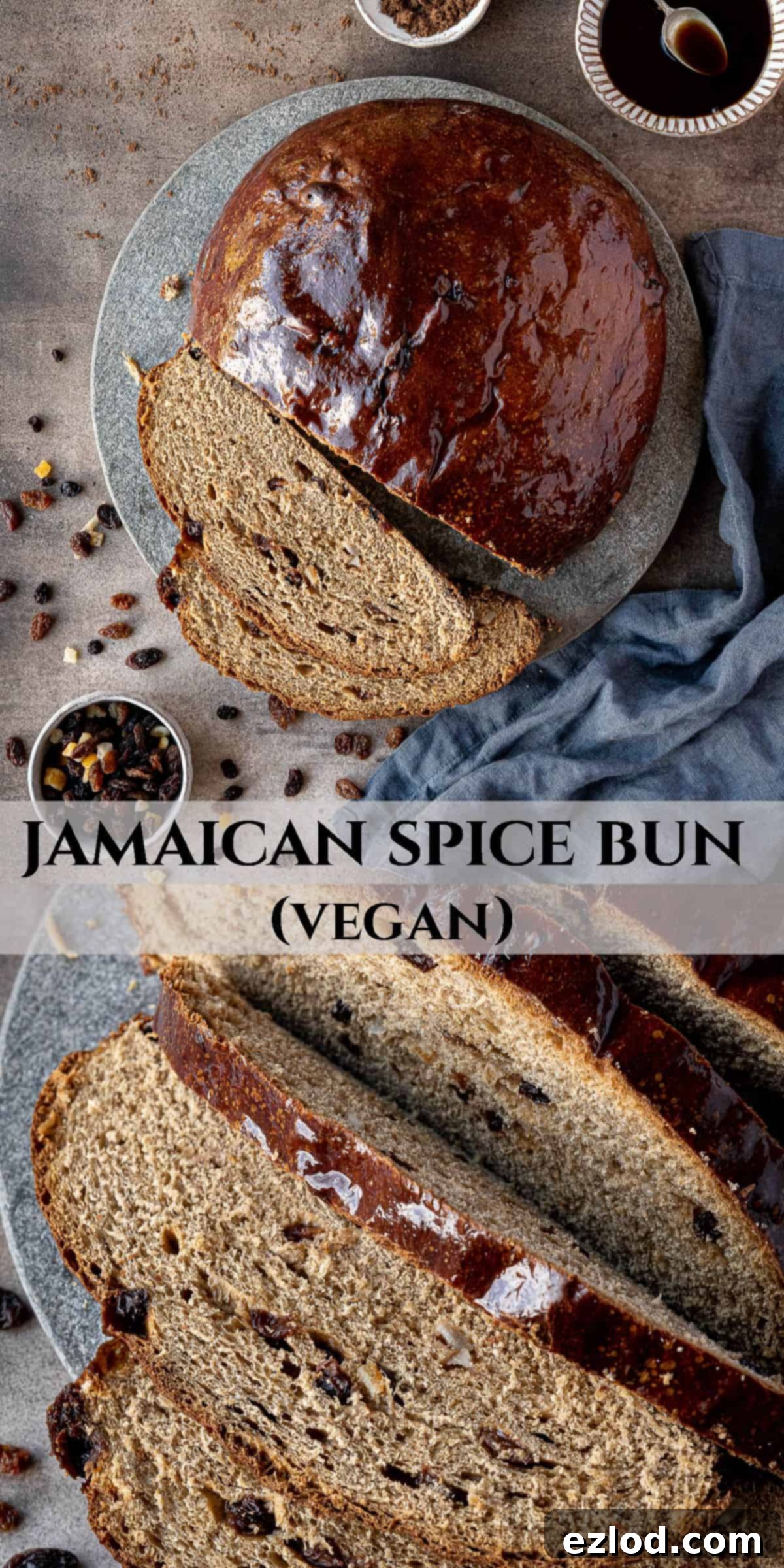 Jamaican Plant-Based Spiced Bun 14 A Pinterest collage image featuring multiple angles of the Jamaican spice bun.