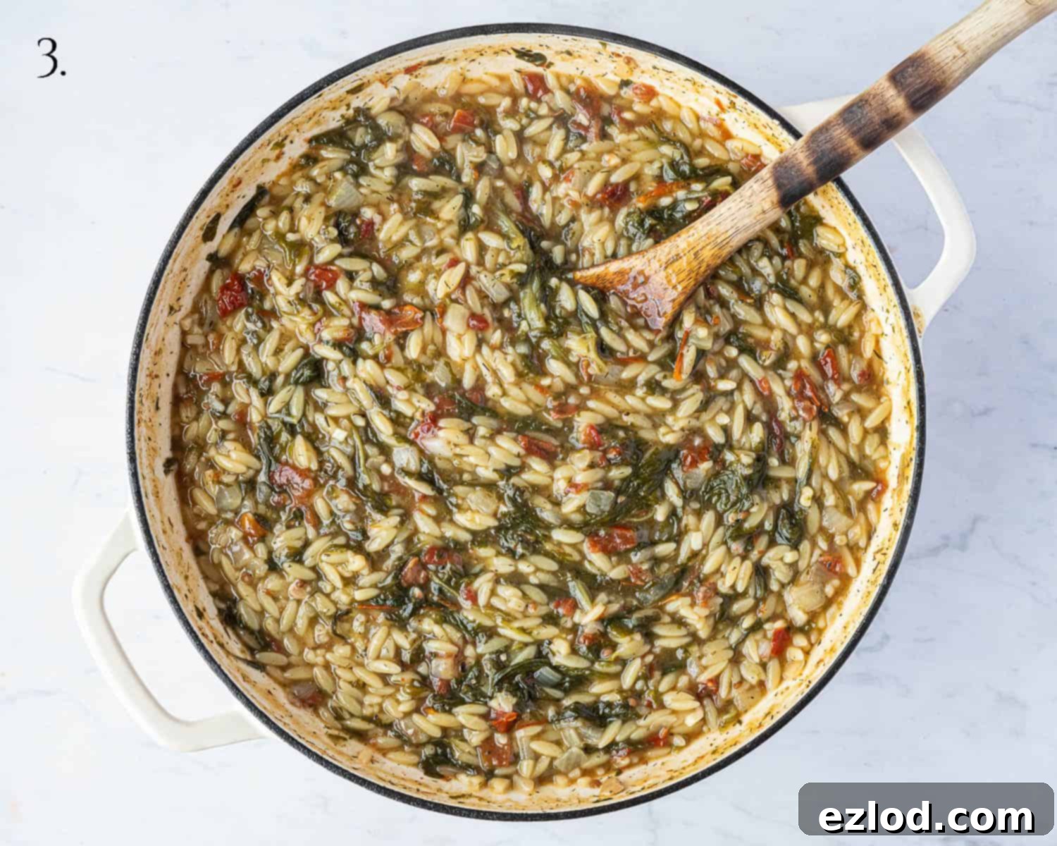 Velvety Vegan Spinach Orzo 6 Step 3, the cooked orzo.