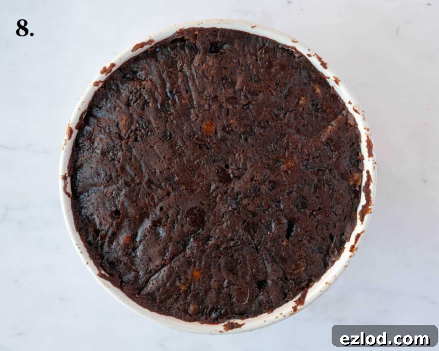 Guilt-Free Vegan Chocolate Christmas Pudding 11 Step 8, the cooked pudding in the basin.