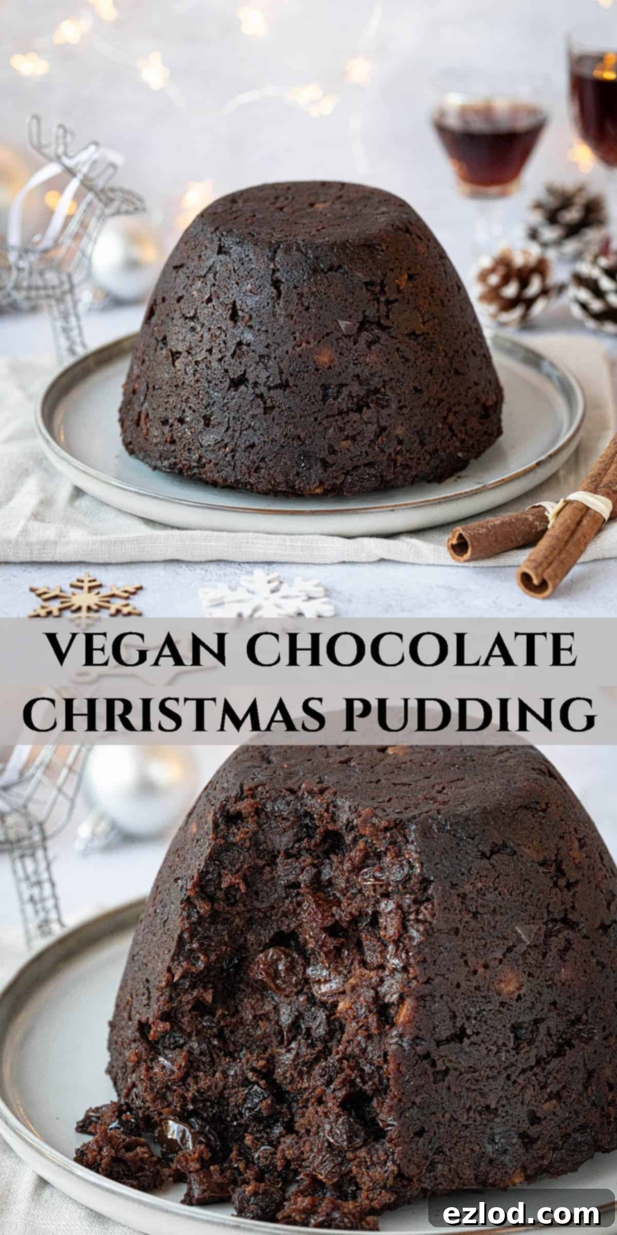Guilt-Free Vegan Chocolate Christmas Pudding 15 Pinterest collage image.