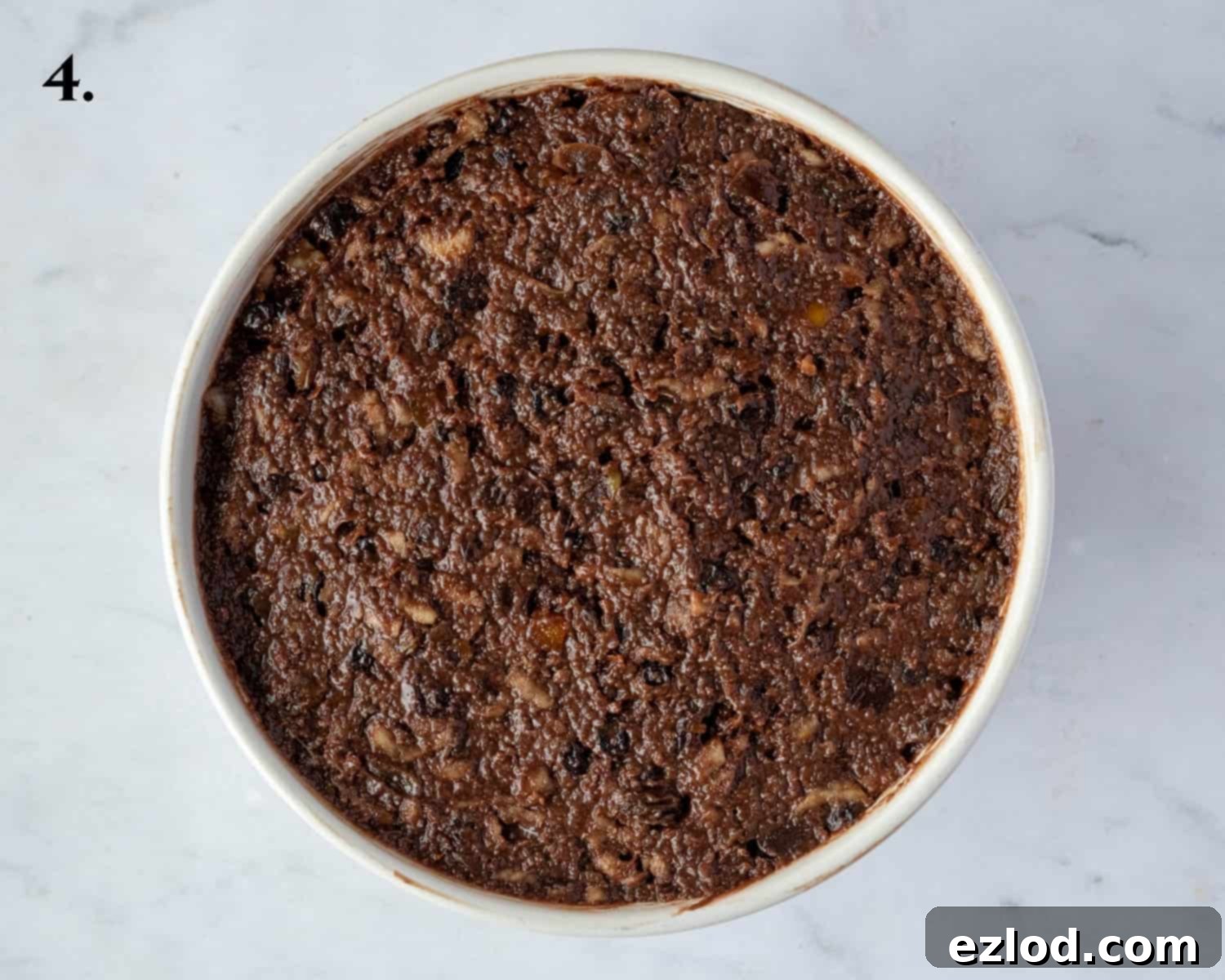 Guilt-Free Vegan Chocolate Christmas Pudding 7 Step 4, the batter in the pudding basin.