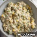 Creamy Chickpea Salad 9 Close up of a bowl of chickpea mayo salad.
