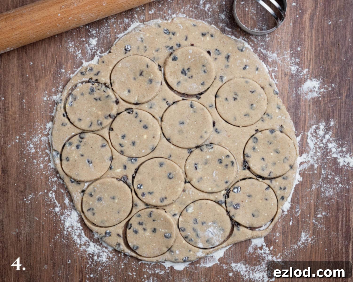 Homestyle Vegan Soul Cakes 8 Step 4, the rolled out dough with cakes cut out.