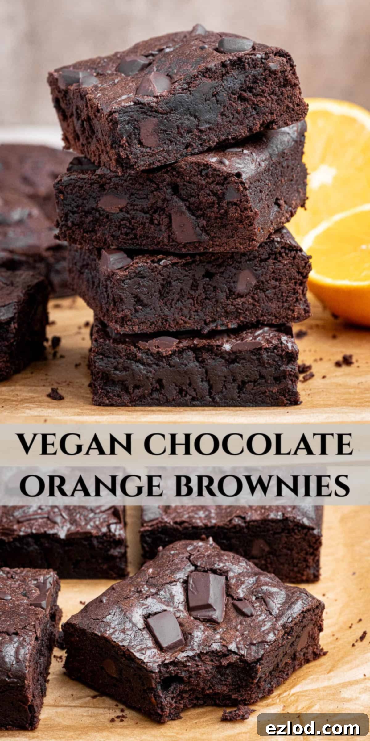 Vegan Chocolate Orange Fudge Brownies 13 Pinterest collage image.