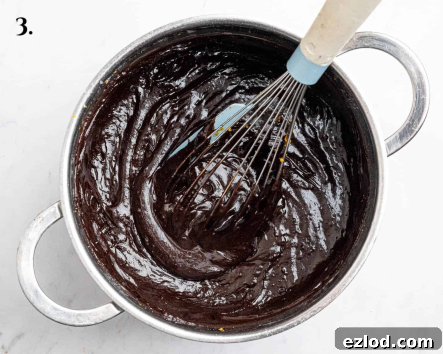 Vegan Chocolate Orange Fudge Brownies 7 Step 3, the finished batter in a pan.