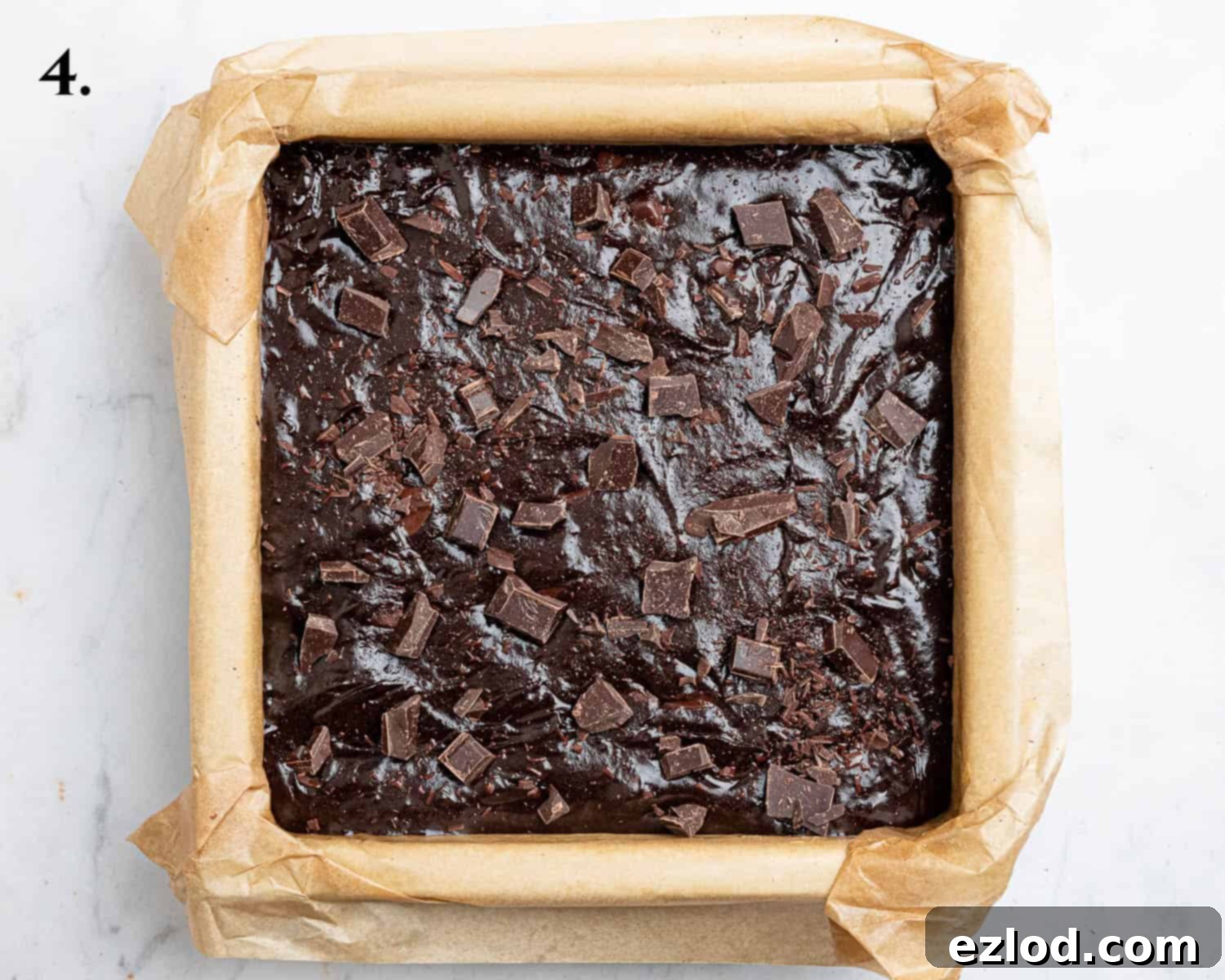 Vegan Chocolate Orange Fudge Brownies 8 Step 4, the batter in the lined tin before baking.