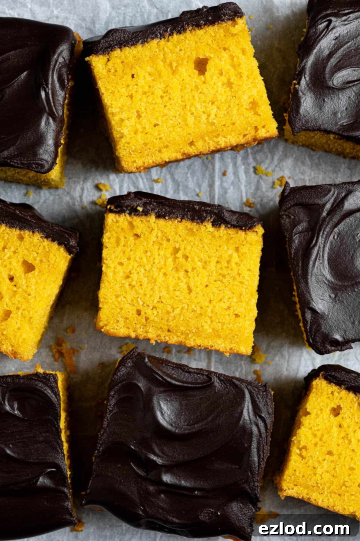 Sun-Kissed Vegan Brazilian Carrot Cake 10 Squares of vegan Brazilian carrot cake.