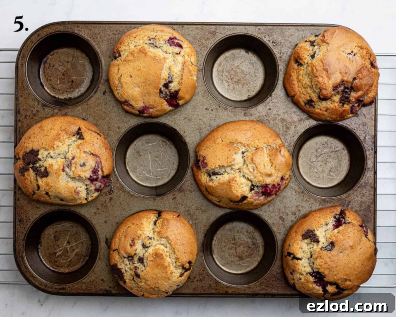 Plant-Based Chocolate Raspberry Muffins 9 Step 5, the baked muffins.