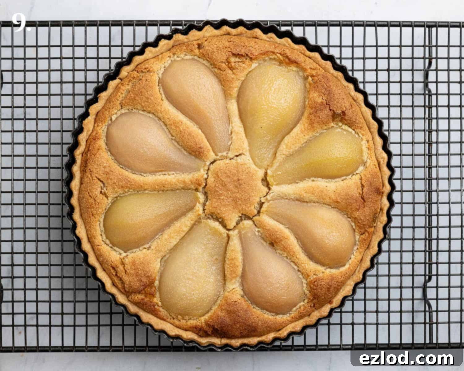 Gingered Pear & Almond Vegan Tart 13 Step 9: The beautifully baked vegan pear, ginger, and almond tart, golden and set.