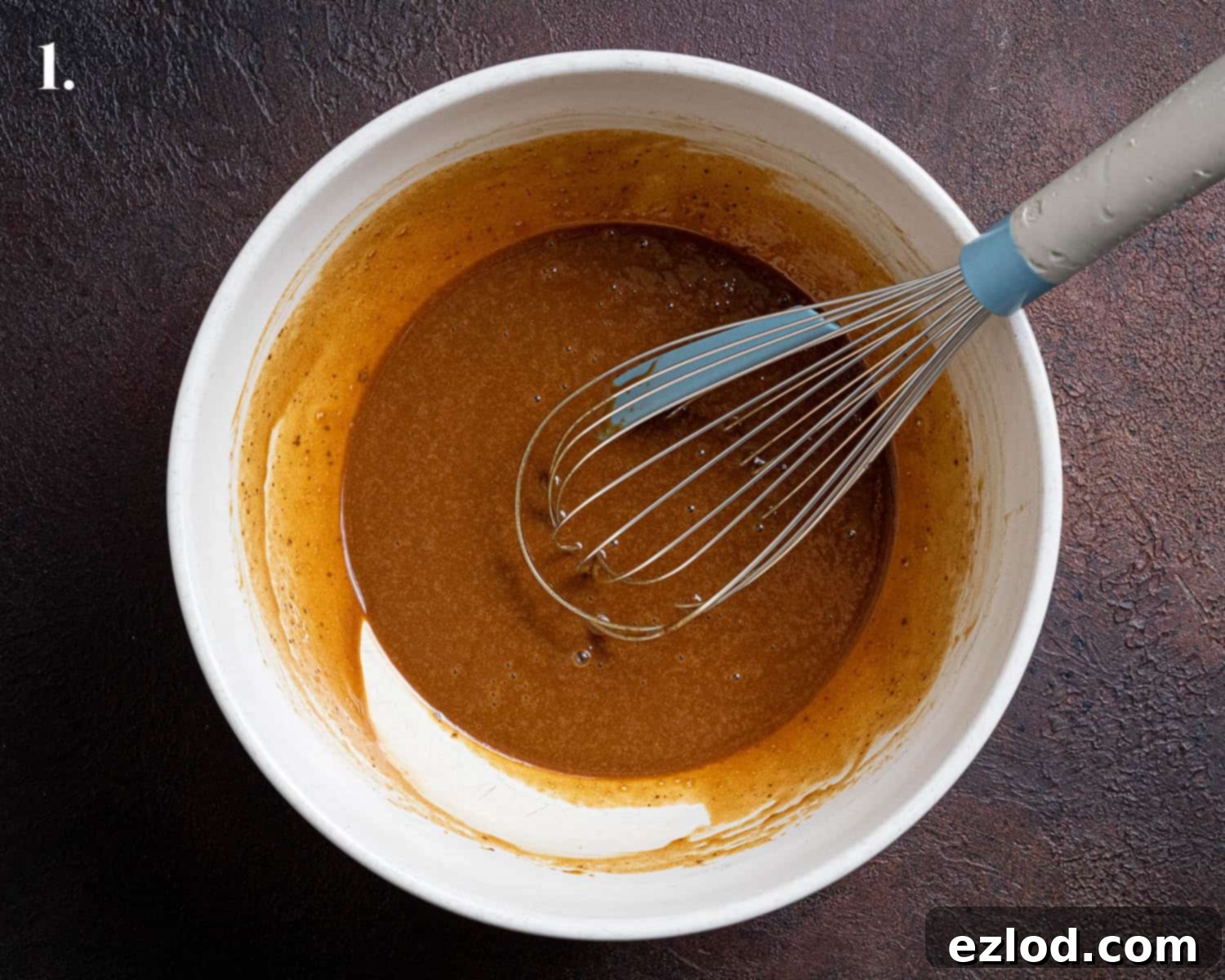 Plant-Based Coffee Hazelnut Biscotti 5 Step 1, the wet ingredients in a bowl.