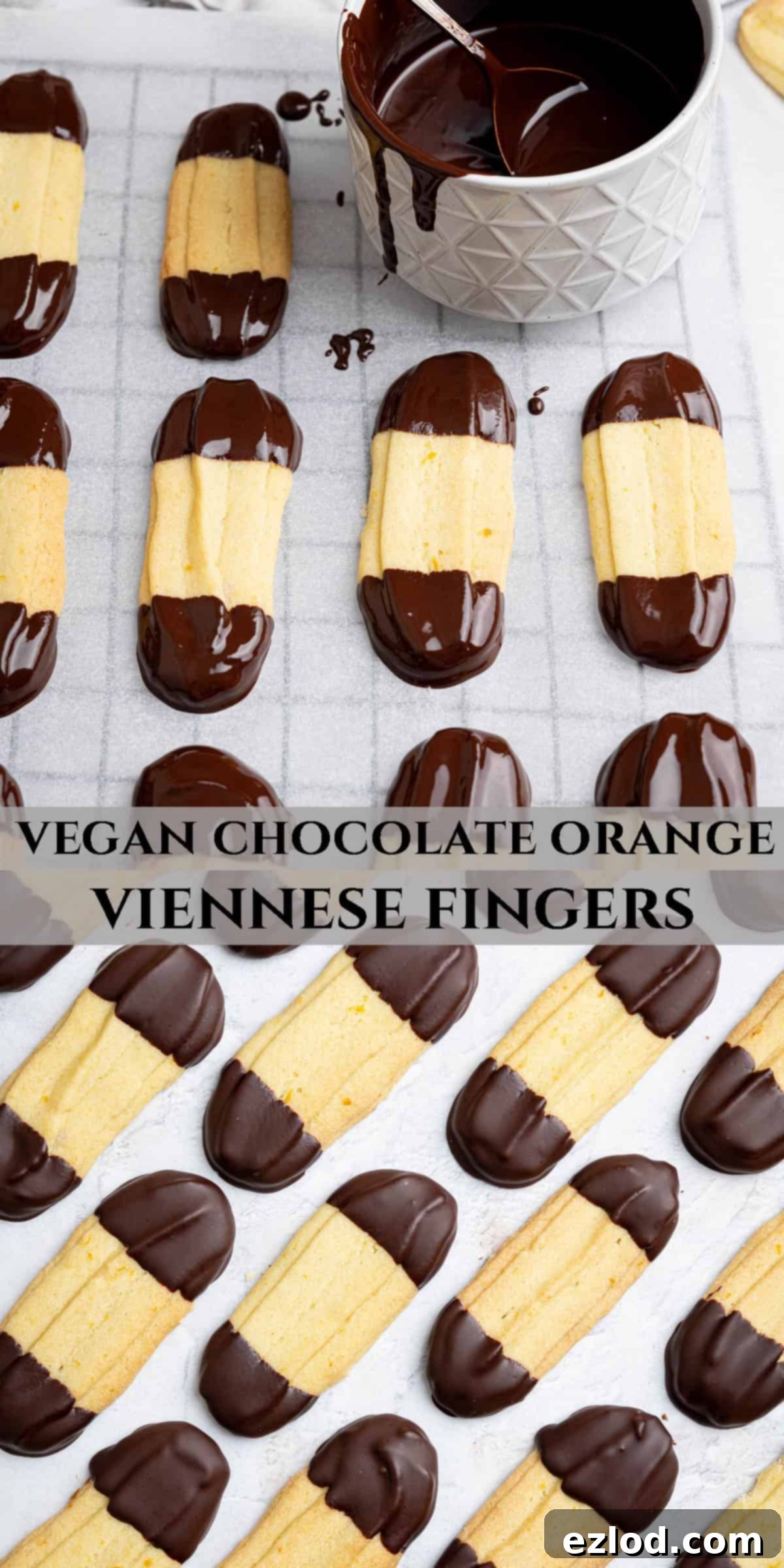 Vegan Chocolate Orange Viennese Fingers 13 Pinterest collage image.
