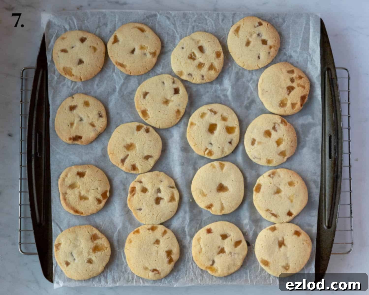 Buttery Ginger Shortbread 11 Step 7, the baked cookies on a baking sheet.