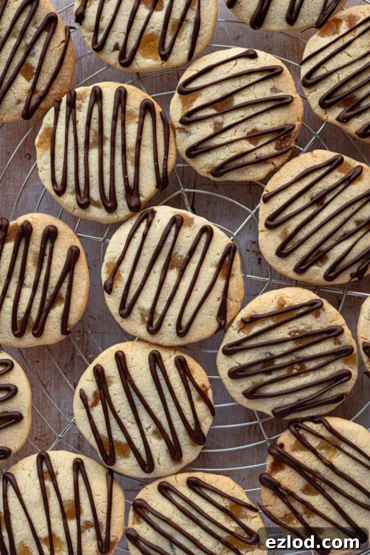Buttery Ginger Shortbread 12 Ginger shortbread cookies ona wire cooling rack.
