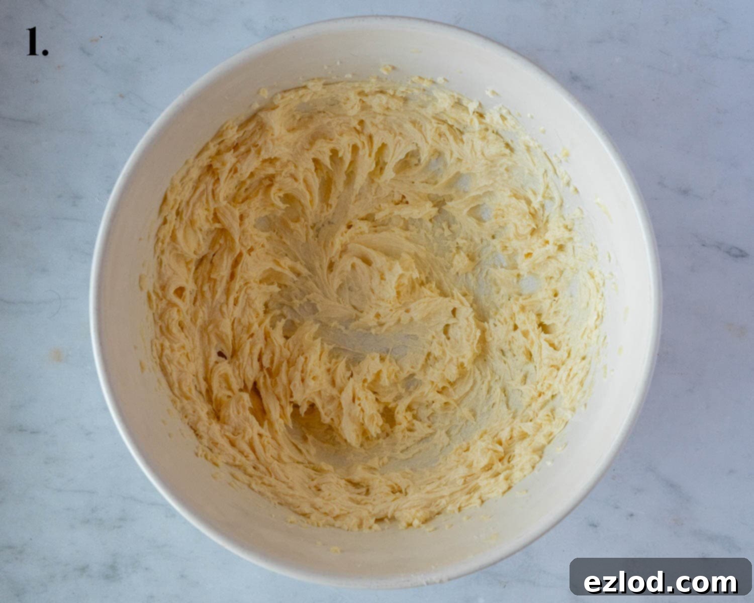 Buttery Ginger Shortbread 5 Step 1, the creamed butter and sugar in a bowl.
