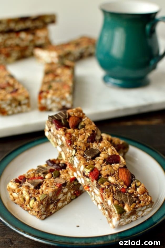 Effortless Superfood Energy Bars 4 No-bake chewy granola bars packed full of superfood ingredients such as chia and pumpkin seeds, goji berries and dark chocolate