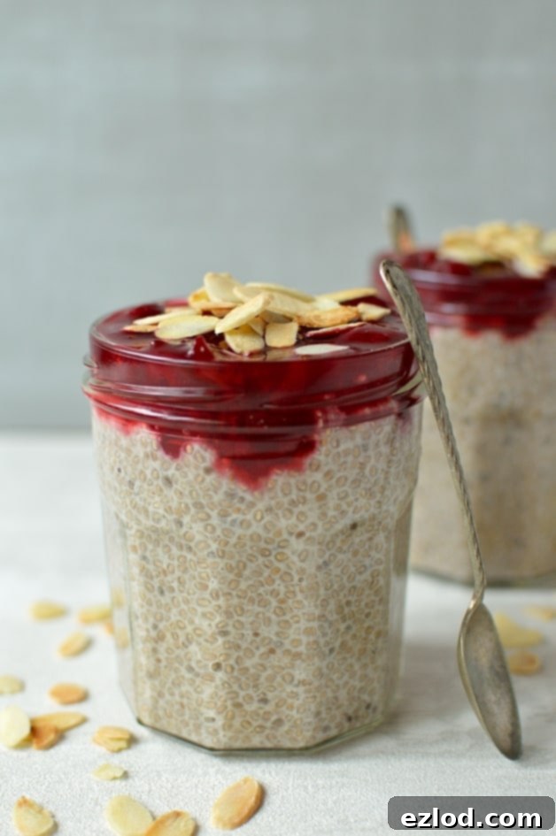 Luscious Cherry Almond Chia Pudding 3 Almond milk, honey and vanilla chia pudding with a simple cherry compote and toasted flaked almonds; a quick, easy, make-ahead breakfast or snack that is also incredibly good for you!