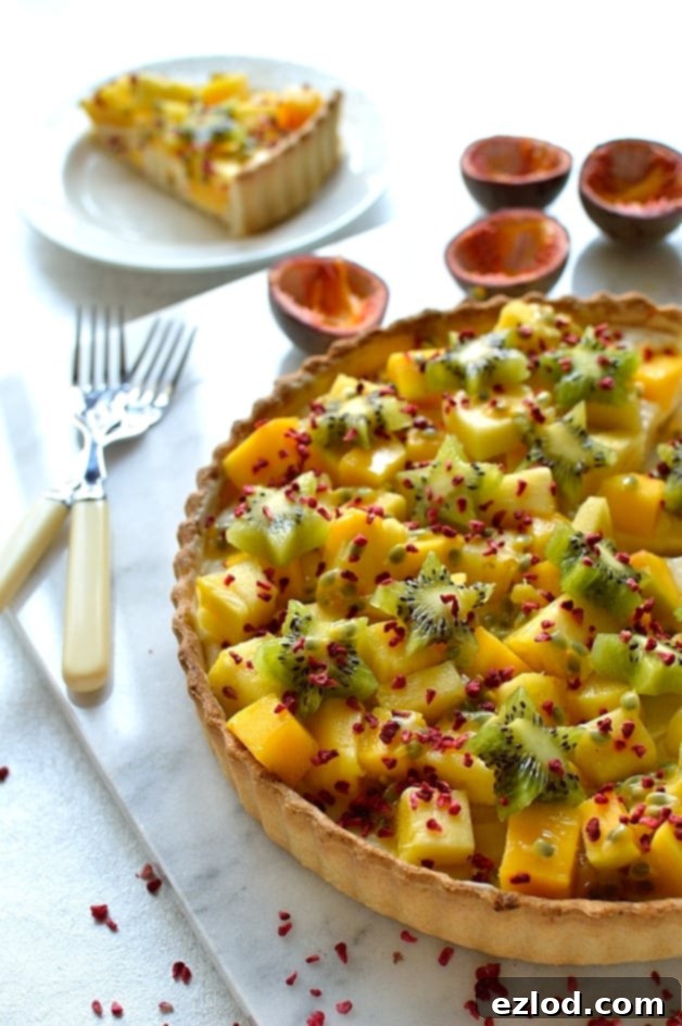 Vegan Tropical Fruit Coconut Tart 4 Tropical fruit coconut tart - coconut pastry shell filled with coconut milk pastry cream and tropical fruits