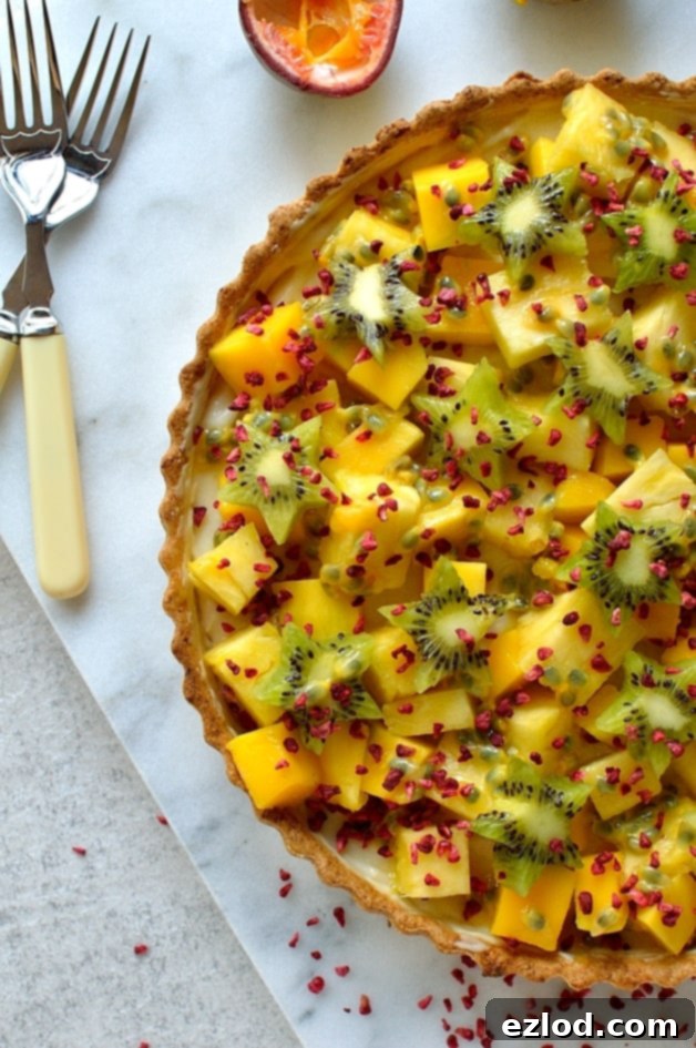 Vegan Tropical Fruit Coconut Tart 5 Tropical fruit coconut tart - cripsy coconut pastry shell filled with coconut milk creme patissiere and tropical fruits
