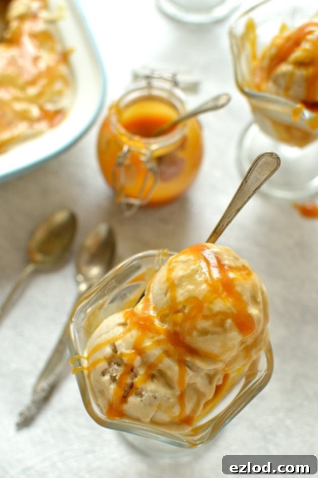 Rum Coconut Caramel Swirled Vegan Roasted Banana Ice Cream 2 Vegan roasted banana ice cream with rum coconut caramel swirl, so good you would never guess it's vegan!