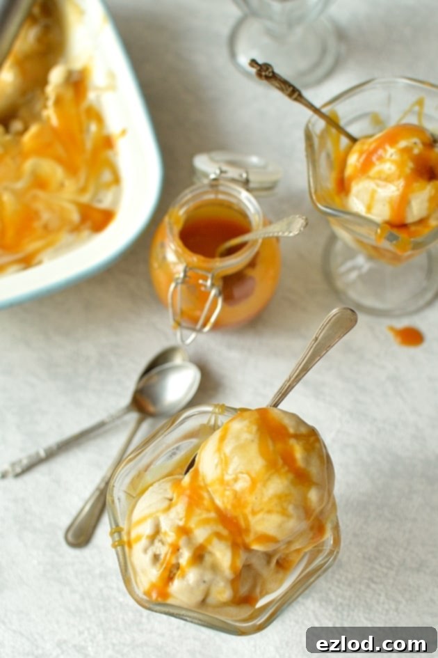 Rum Coconut Caramel Swirled Vegan Roasted Banana Ice Cream 4 Roasted banana coconut milk ice cream with rum coconut milk caramel swirl (vegan, gluten free, egg free)
