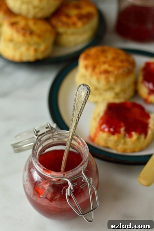 Strawberry Lime Jam and Easy Vegan Scones 3 Delicious strawberry lime jam ready to be served with quick, easy basic scones