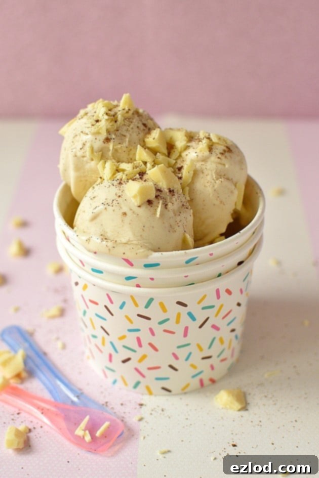 Velvet White Chocolate Allspice Indulgence 3 White chocolate and allspice (pimento) ice cream served in a glass bowl