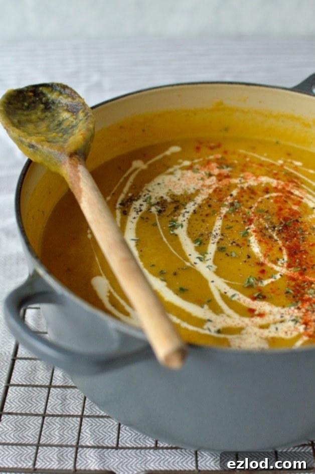 Velvet Pumpkin Soup with Feta, Garlic Croutons, and Fried Sage 9 A simple bowl of easy spiced roasted pumpkin soup, ready to be served with homemade crunchy croutons, creamy feta, and fresh herbs.