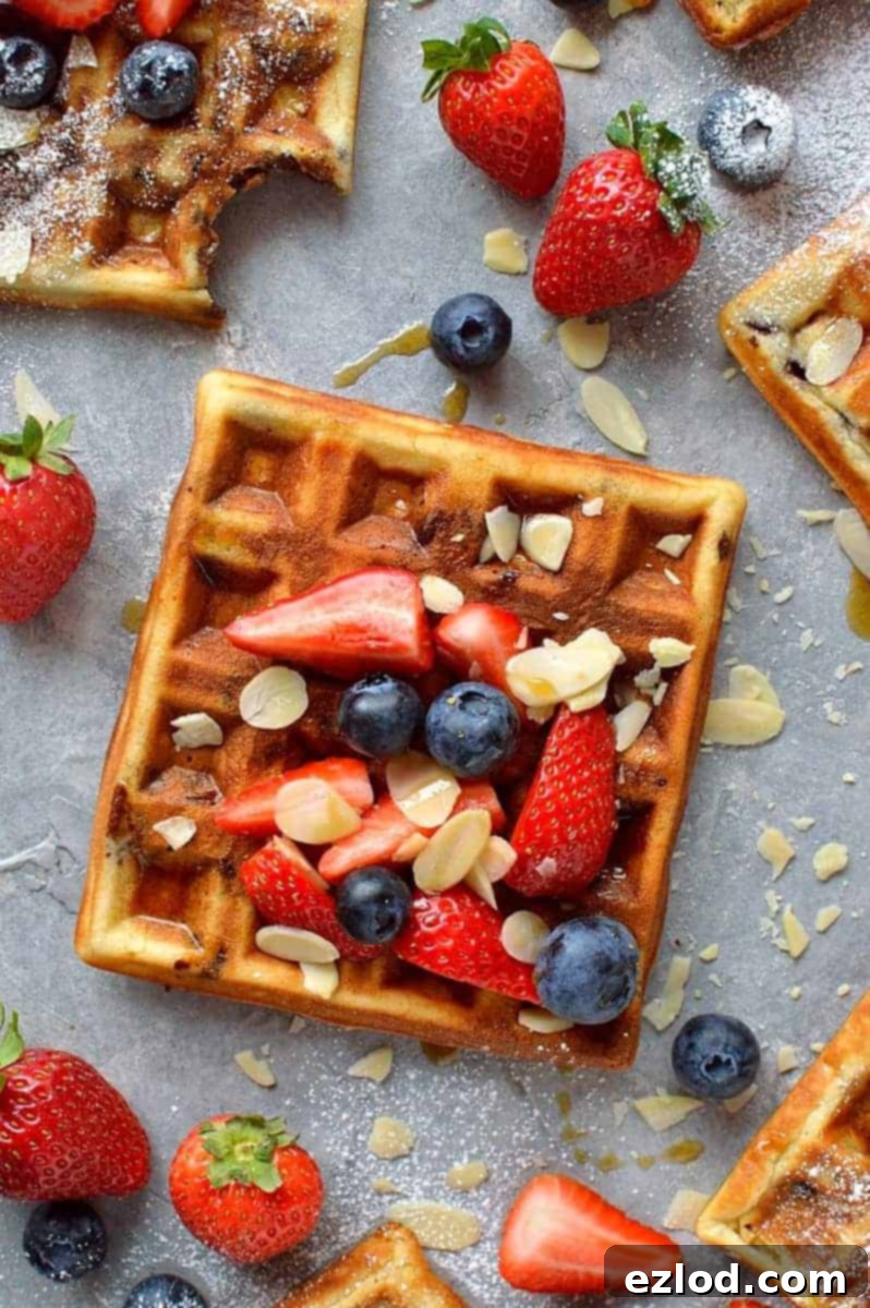 Decadent Chocolate Almond Waffles 1 chocolate chip almond waffles - fluffy waffles made with ground almonds and filled with chocolate chips; perfect for an indulgent breakfast or brunch.