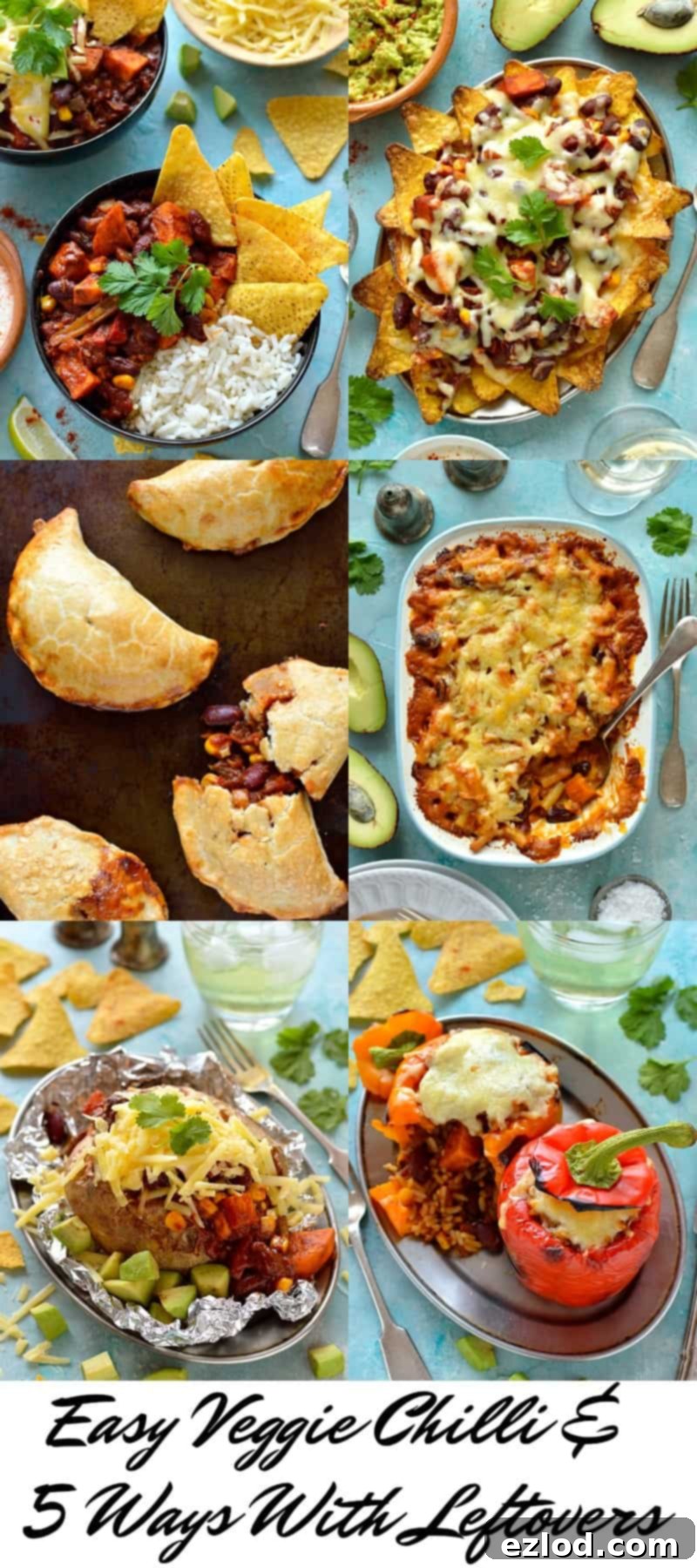Effortless Veggie Chili and 5 Smart Leftover Dishes 3 Easy veggie chilli recipe - a quick, easy, healthy and delicious recipe for vegan chilli and five ways to use up leftovers.