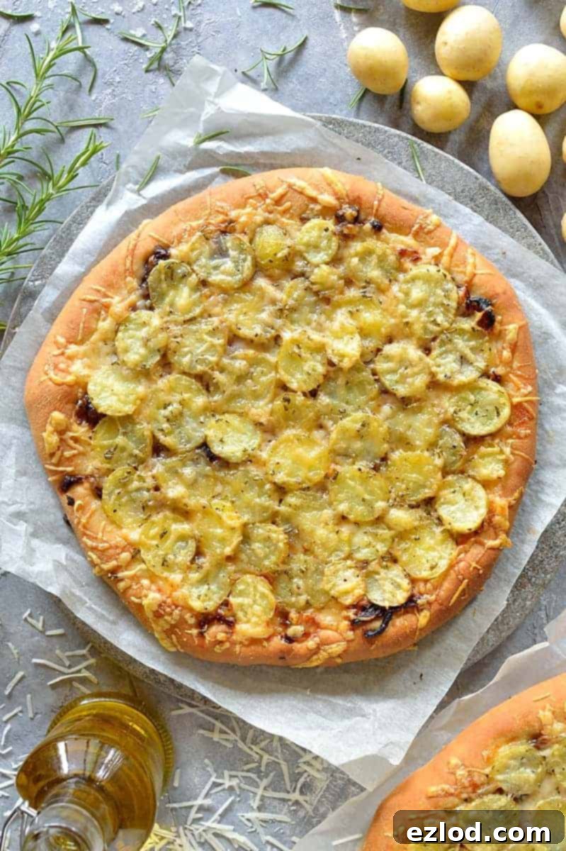 Gruyère Pizza with Rosemary New Potatoes & Sweet Onions 2 New potato, caramelised onion, rosemary & gruyère pizza