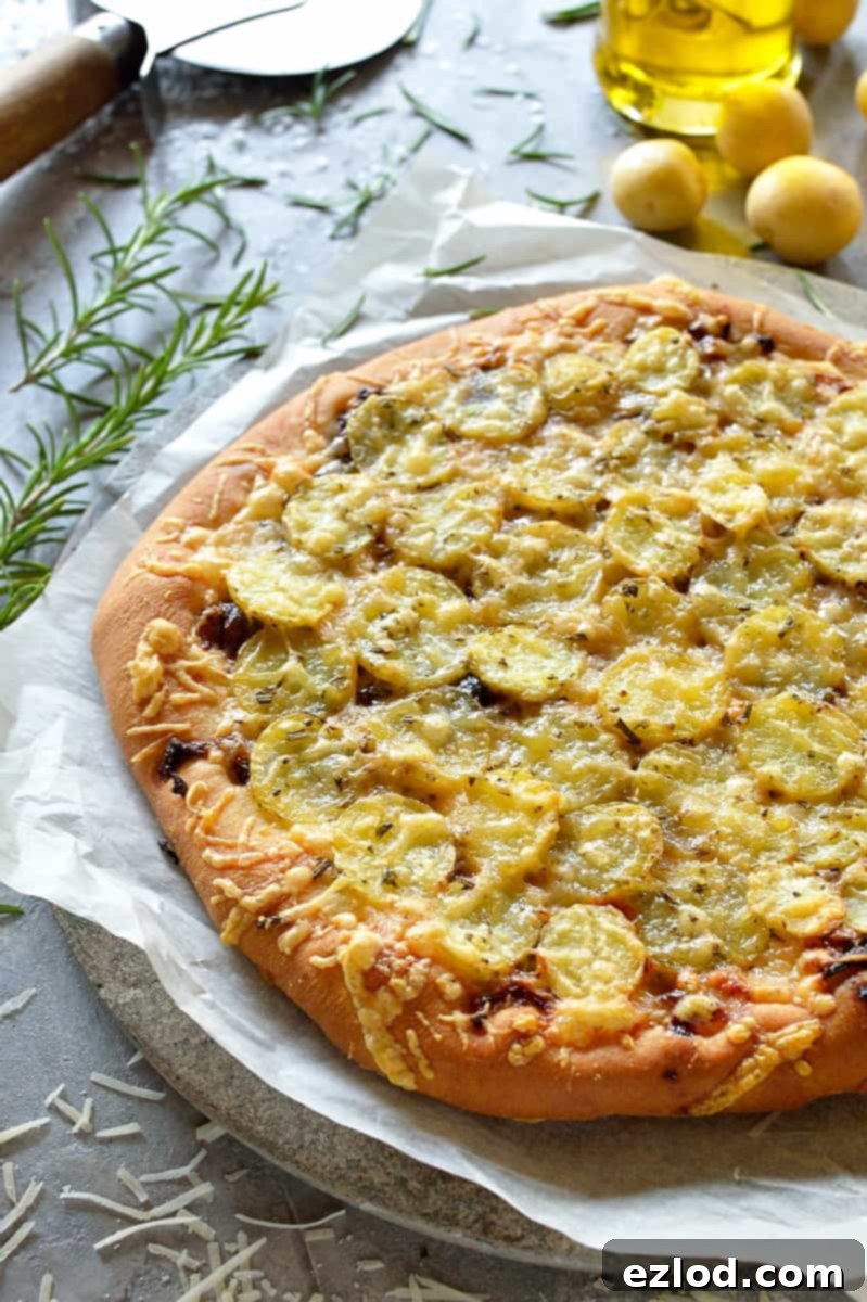 Gruyère Pizza with Rosemary New Potatoes & Sweet Onions 3 New potato, caramelised onion, rosemary & gruyère pizza
