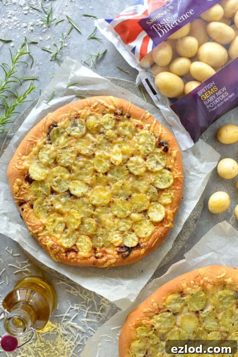 Gruyère Pizza with Rosemary New Potatoes & Sweet Onions 4 New potato, caramelised onion, rosemary & gruyère pizza