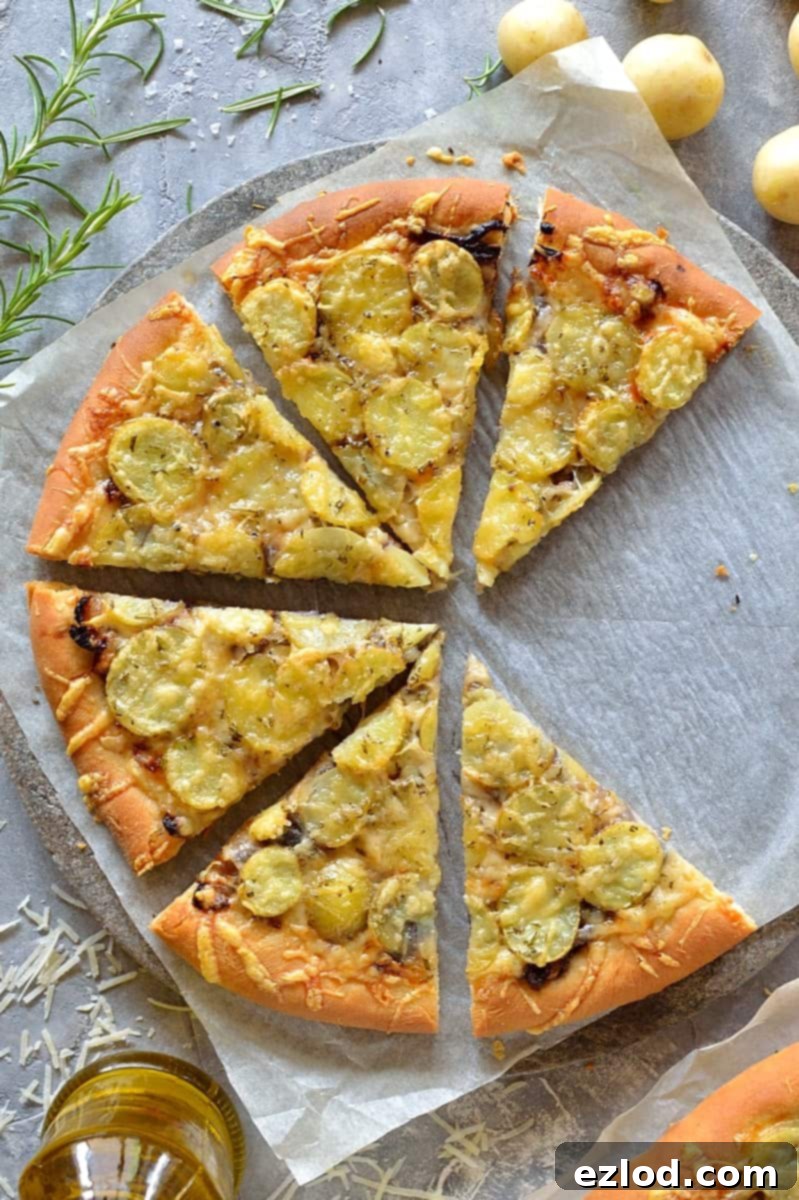 Gruyère Pizza with Rosemary New Potatoes & Sweet Onions 5 New potato, caramelised onion, rosemary & gruyère pizza