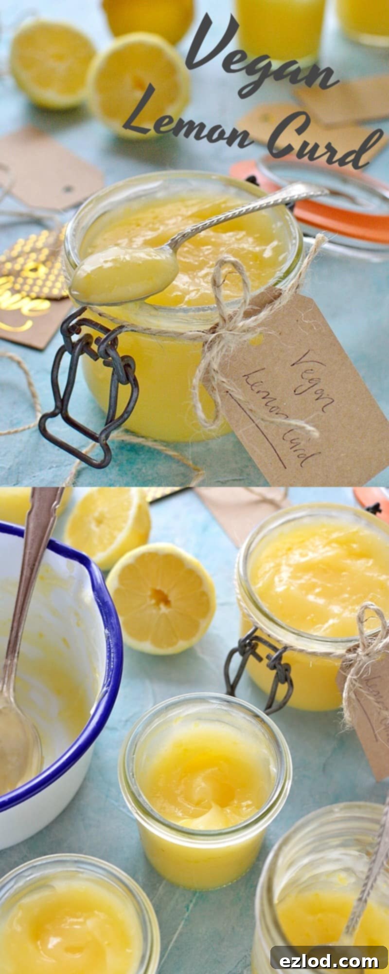 Zesty Plant-Based Lemon Cream 3 Close-up of smooth and vibrant vegan lemon curd in a jar, showcasing its rich texture. An easy, quick, egg-free, and dairy-free recipe for an intensely lemony spread.