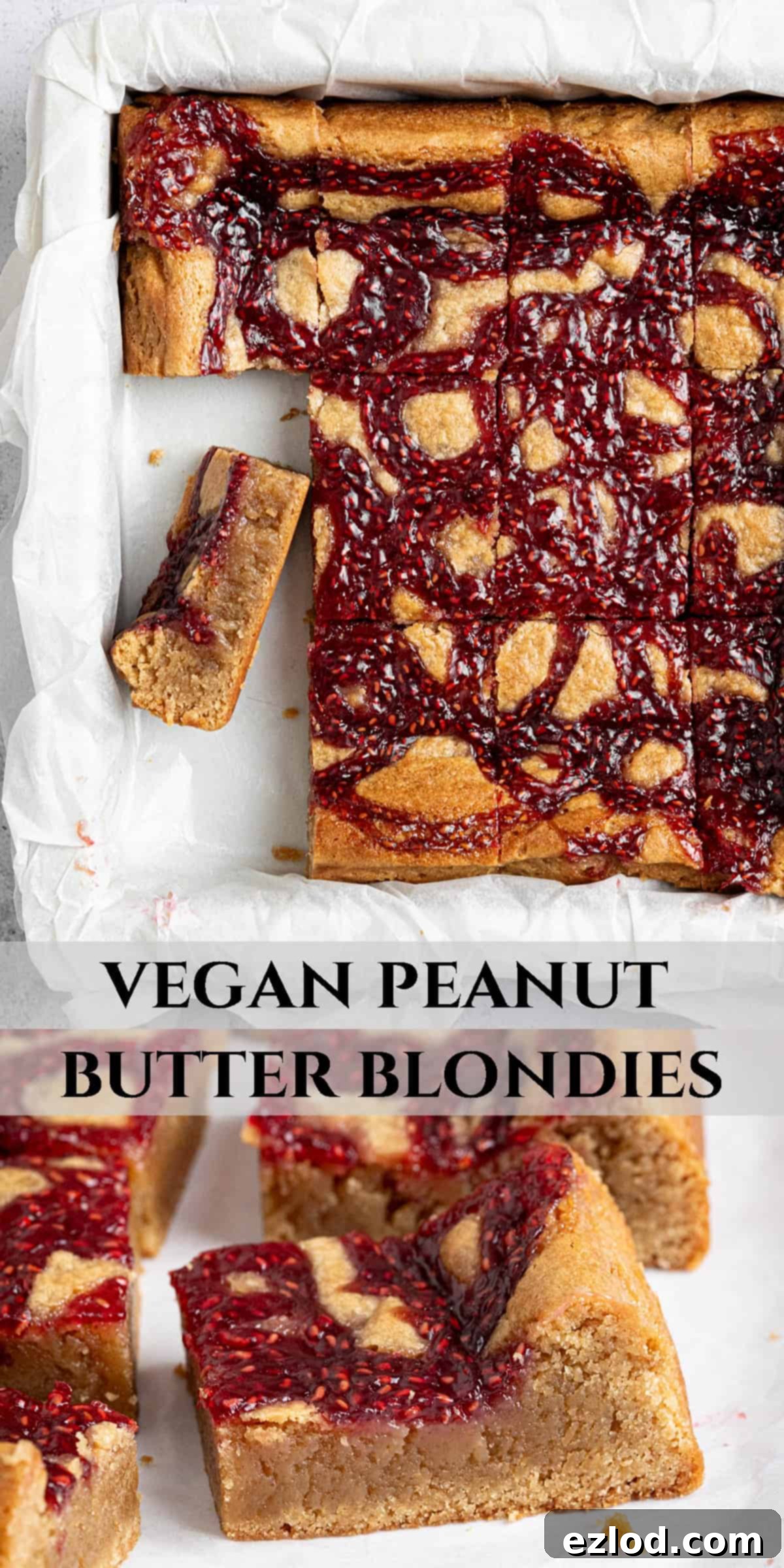 Irresistible Vegan Peanut Butter Blondies 14 A Pinterest collage image featuring multiple appealing shots of vegan peanut butter blondies.