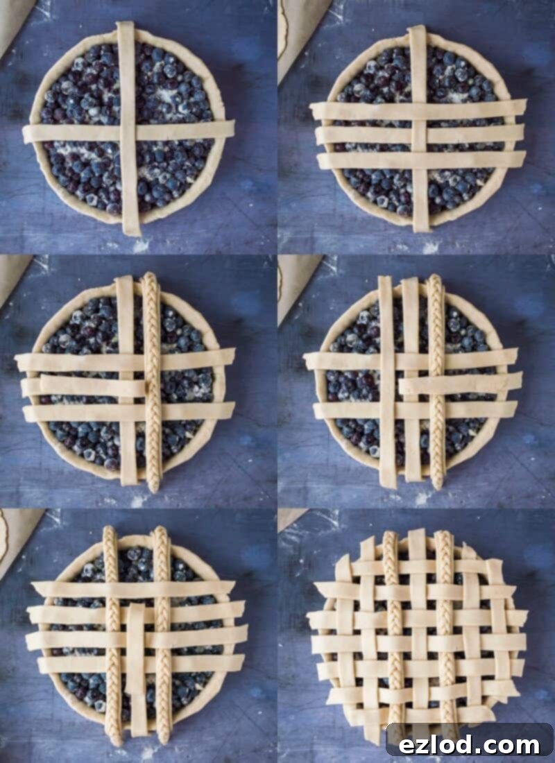 Vegan Blueberry Pie with a Flaky Coconut Oil Crust 10 Lattice crust step-by-step diagram showing the weaving process