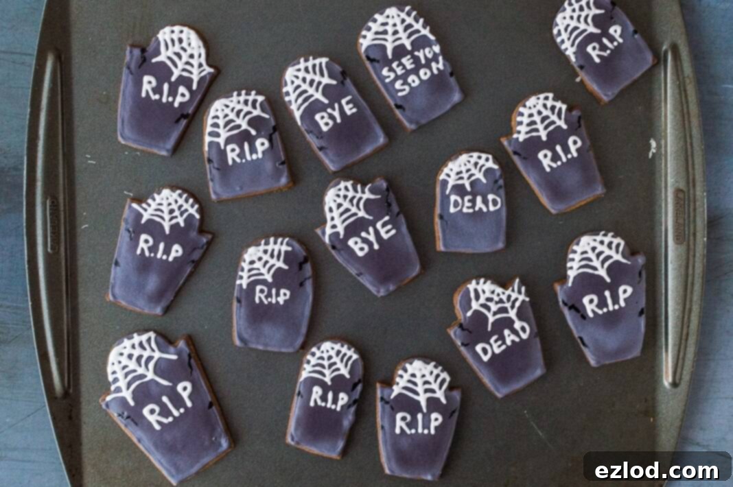 Plant-Based Graveyard Halloween Treats 12 Step 7 - decorating the tombstones