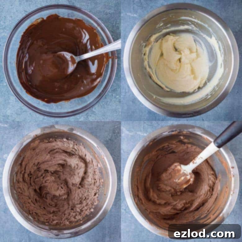 Effortless Vegan Chocolate Delight 5 Step-by-step image of making the vegan chocolate buttercream for the easy vegan chocolate cake, showing the process of whipping the ingredients into a smooth, fluffy frosting.