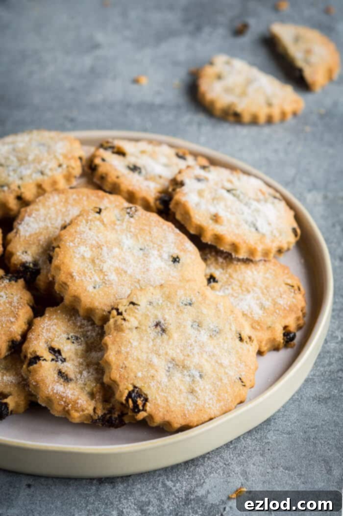 Delicious & Easy Vegan Easter Biscuits: Spiced, Lemon-Kissed, Currant Cookies, Perfectly Dairy-Free #vegan #cookies #biscuits #easter #veganbaking #vegancookies Sugar-topped vegan Easter biscuits presented on a cream plate against a soft grey background.
