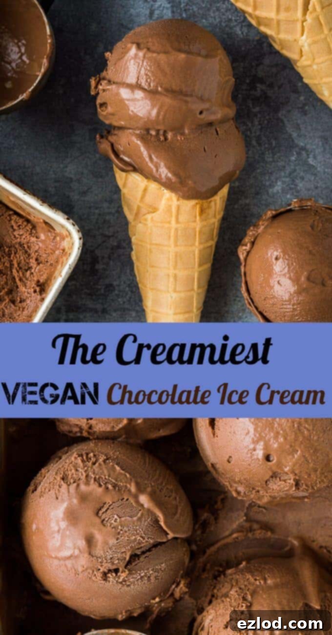 Rich and creamy vegan chocolate ice cream - this is the creamiest vegan chocolate ice cream with no hint of iciness and a rich chocolate flavour. Made with cashews and coconut milk for the smoothest, most decadent texture. NO bananas! #vegan #plantbased #veganicecream #chocolateicecream #dairyfree #eggless #icecream Rich and creamy vegan chocolate ice cream - this is the creamiest vegan chocolate ice cream with no hint of iciness and a rich chocolate flavour. Made with cashews and coconut milk for the smoothest, most decadent texture. NO bananas! #vegan #plantbased #veganicecream #chocolateicecream #dairyfree #eggless #icecream