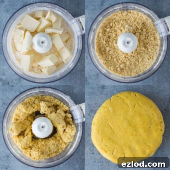 Irresistible Vegan Jamaican Veggie Patties 2 Step-by-step image showing the process of making the pastry for vegan Jamaican vegetable patties, with ingredients in a food processor.