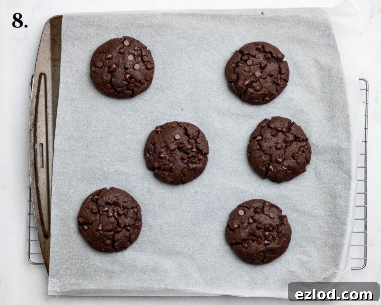 Step 8: Freshly baked vegan peanut butter stuffed chocolate cookies.