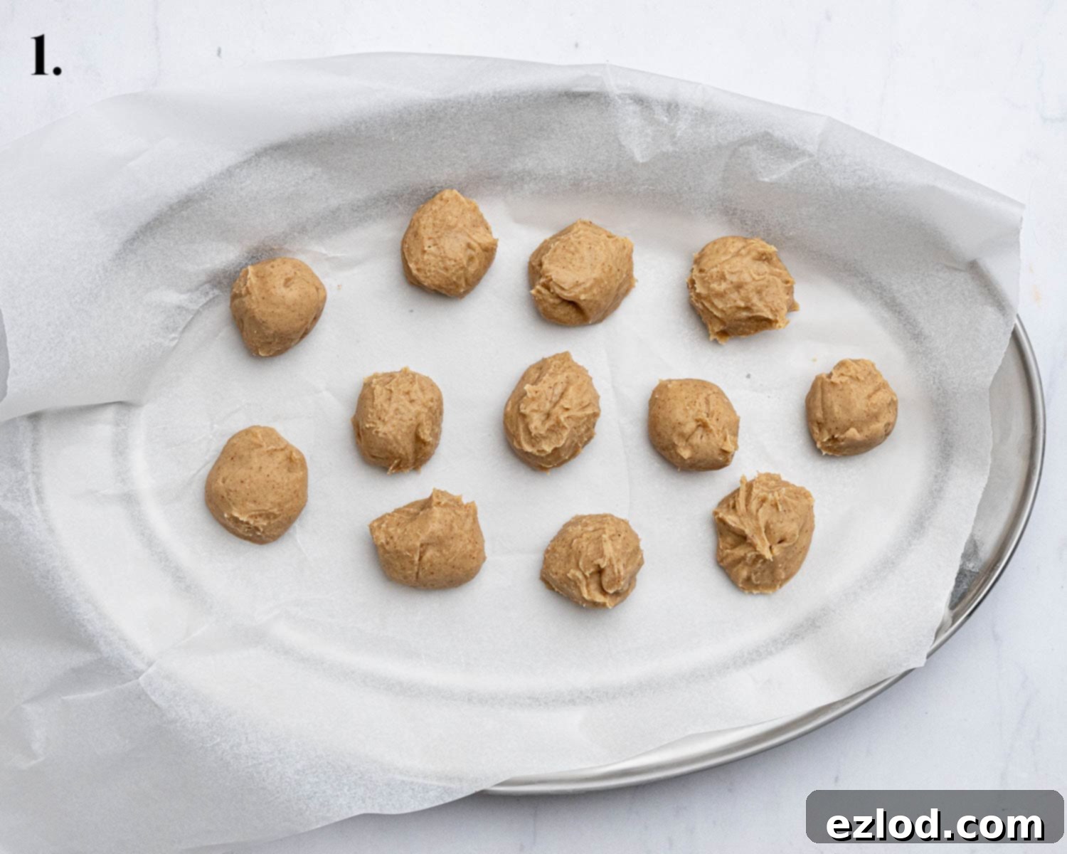 Step 1: Forming small balls of peanut butter.