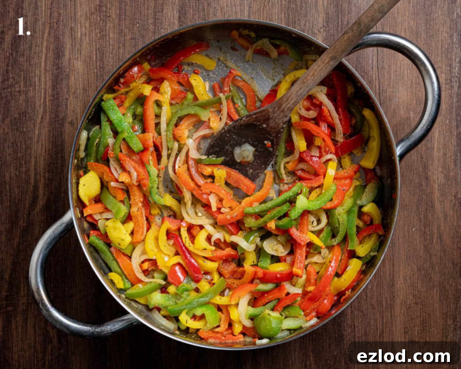 Step 1, the cooked onion and peppers.