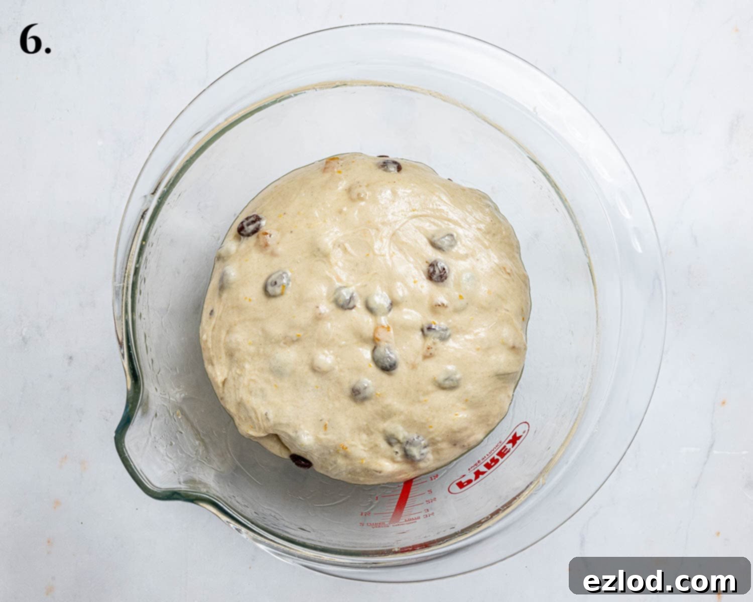Step 6, the dough with the fruit added, before rising.